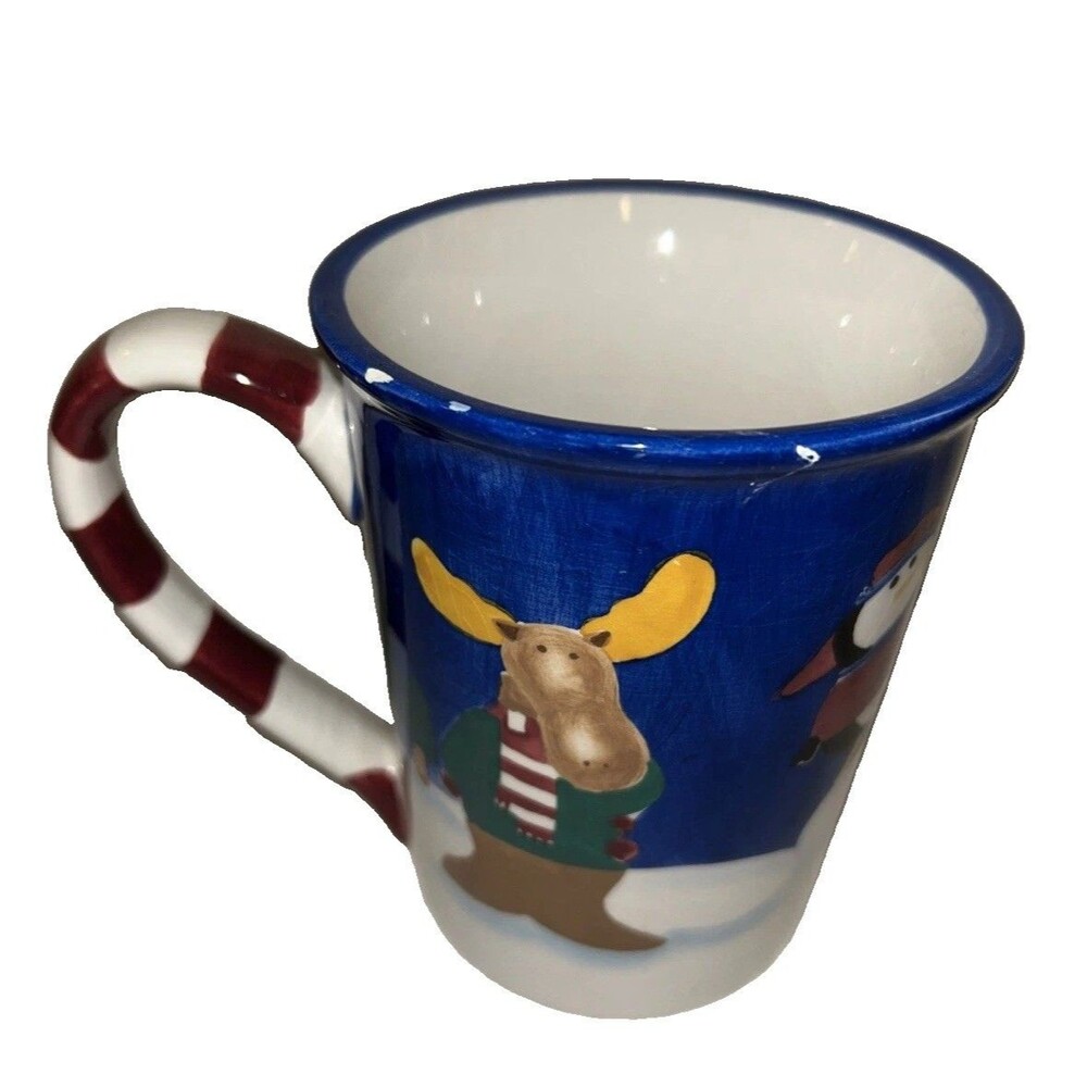 Make The Season Bright Christmas Mug Moose Penguin Candy Cane Handle Coffee Cup
